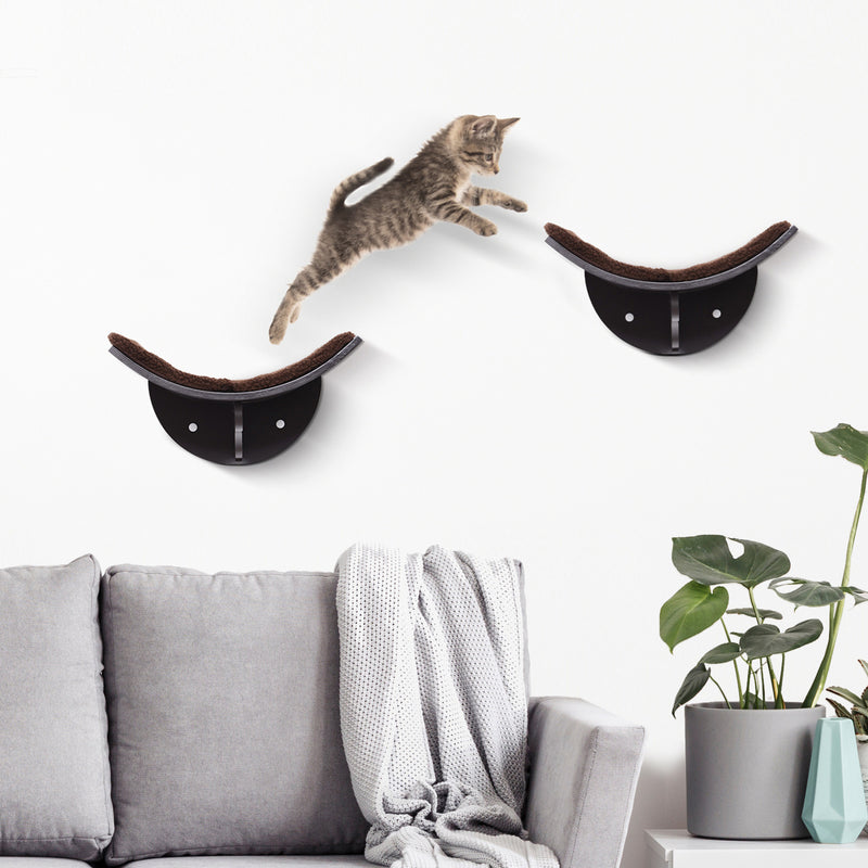 PawHut Wood Cat Shelf Perch Bed Curved Climber Wall-Mounted Cat Furniture