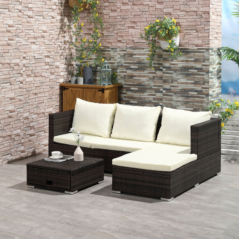 Outsunny Rattan Garden Sofa Set Storage Table Wicker Patio Lounger 4-Seater Brow