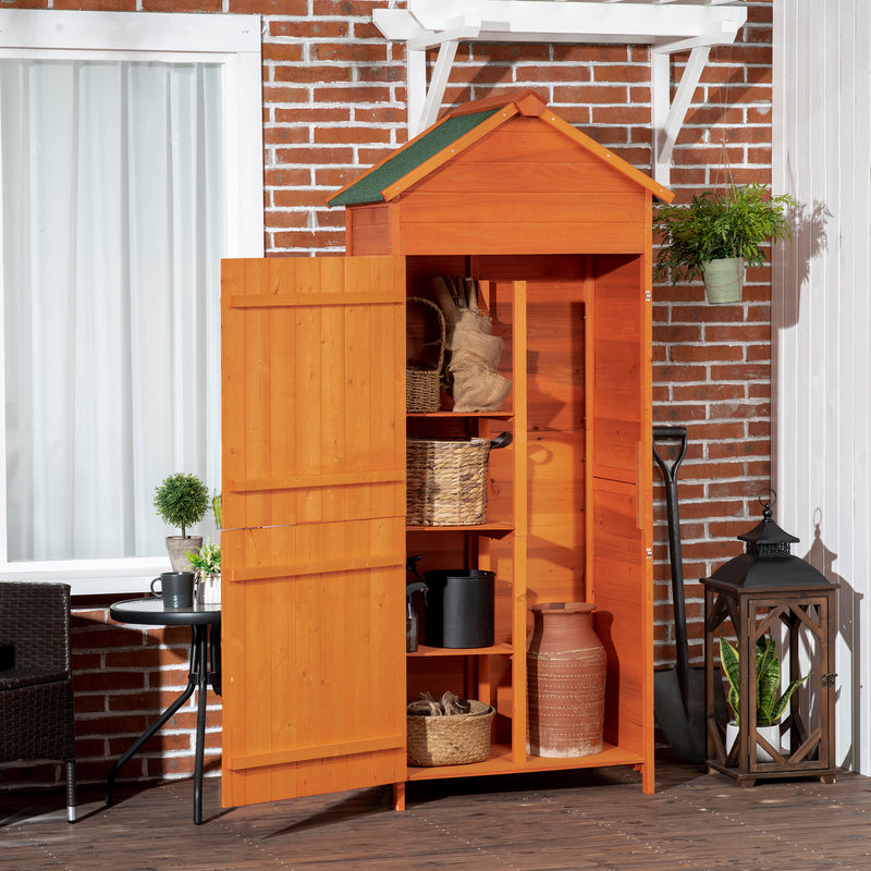 Outsunny Wooden Garden Shed Outdoor Shelves Utility Tool Storage Cabinet Teak