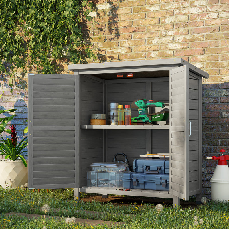 Outsunny Garden Storage Shed Solid Fir Wood Garage Organisation w/ Doors Grey