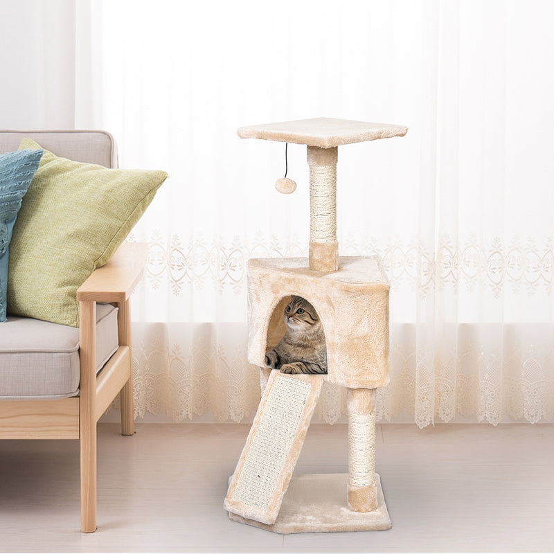 PawHut Corner Cat Tree Tower for Indoor Cats with Scratching Post, Condo, Beige