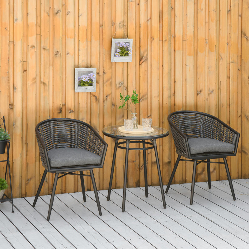 Outsunny 3 PCS Patio Resin Wicker Hand Woven Bistro Set 2 Chairs 1 Coffee Table