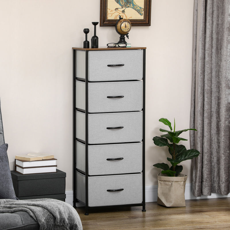 Grey drawers store with wood top