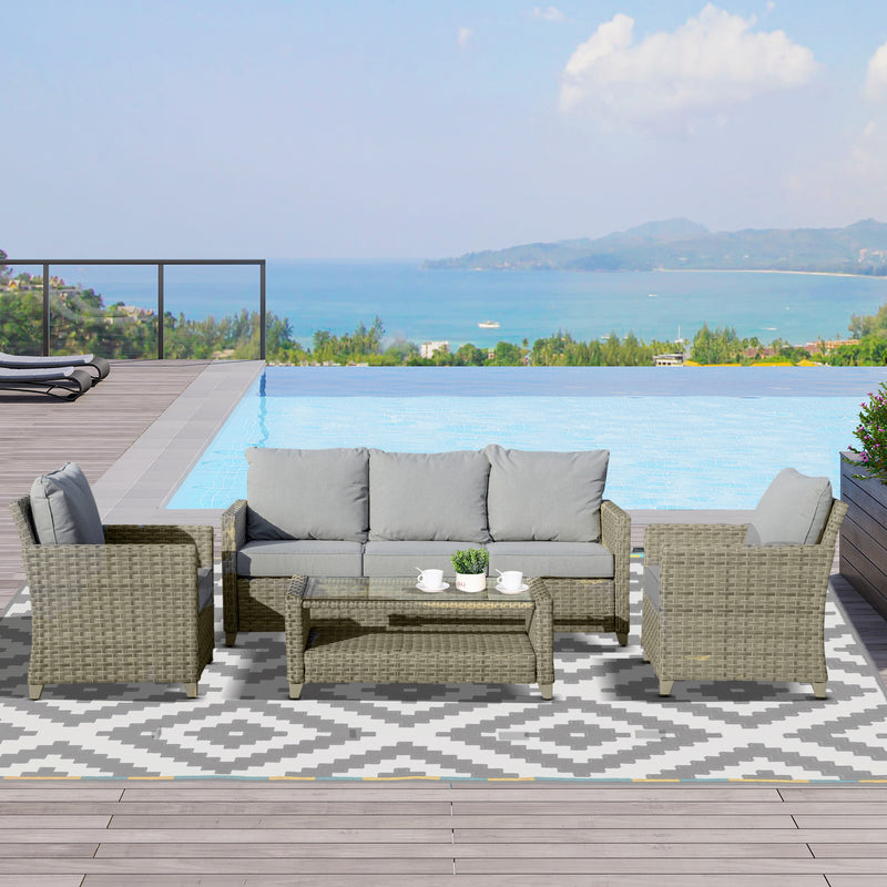 Outsunny 4 PCS Patio PE Rattan Sofa Set, Outdoor Conversation Furniture Set