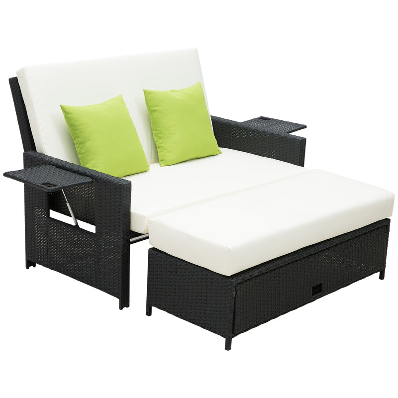 Outsunny Garden Rattan Furniture Set 2 Seater Patio Sun Lounger Daybed Sun Bed