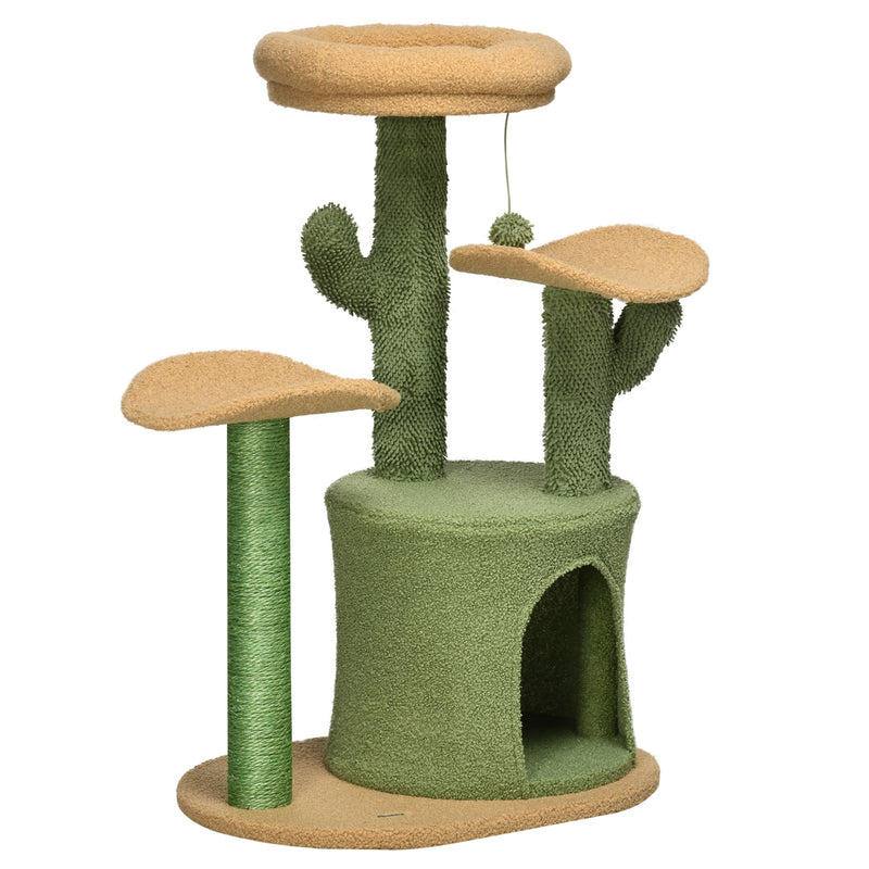 PawHut Multi Level Cat Tree w/ Scratching Post, Cat House, Bed - Green