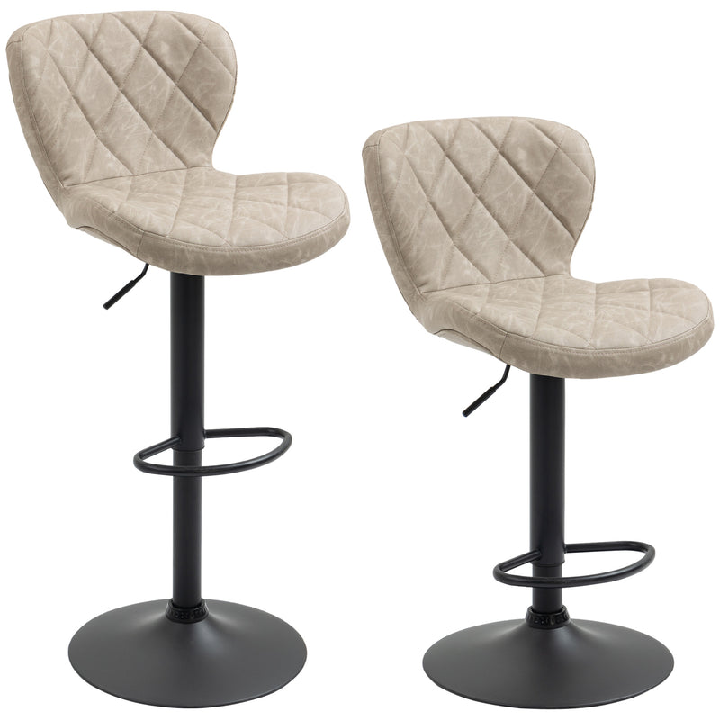 HOMCOM Adjustable Height Bar Stools Set of 2, Swivel Barstools Light Khaki