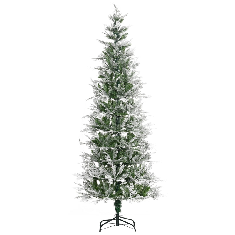 HOMCOM Christmas Tree Pencil Snow Flocked 6' with Realistic Cypress Branches