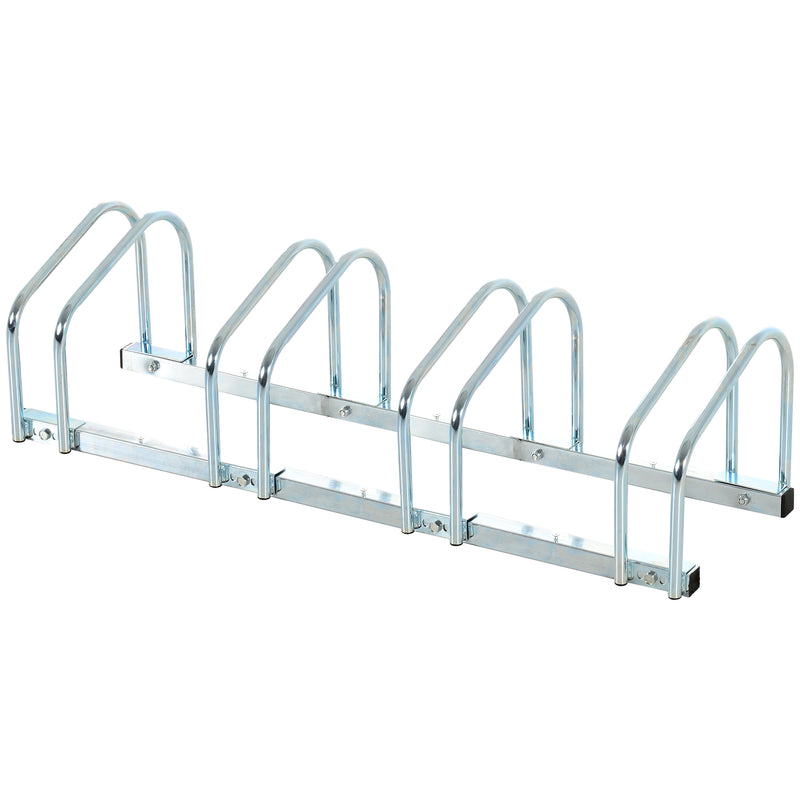 HOMCOM Bike Parking Rack Bicycle Locking Storage Stand for 4 Cycling Silver