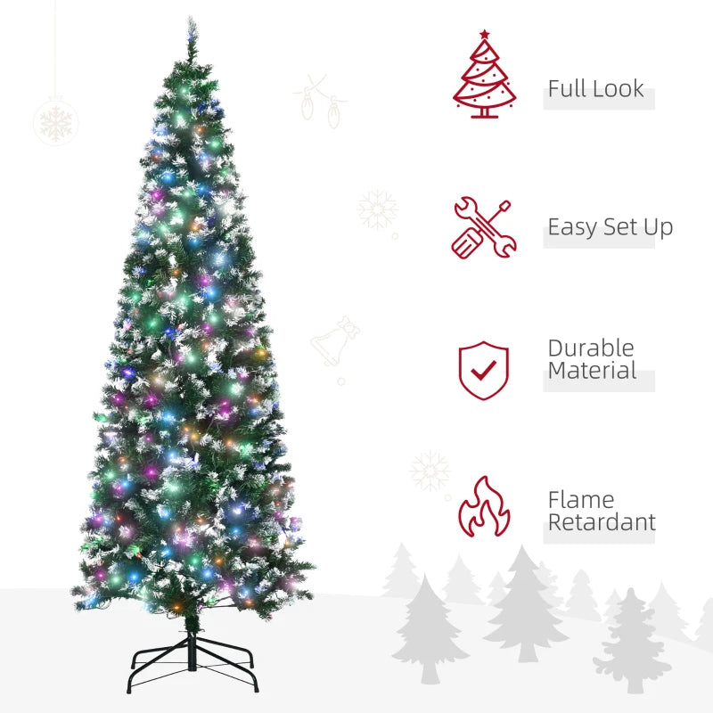 HOMCOM Christmas Tree Slim 7' with 350 Multi Coloured LED Lights