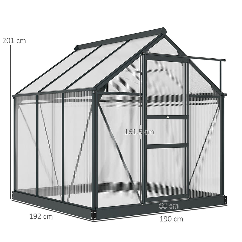 Outsunny 6x6ft Walk-In Polycarbonate Greenhouse Plant Grow Galvanized Aluminium