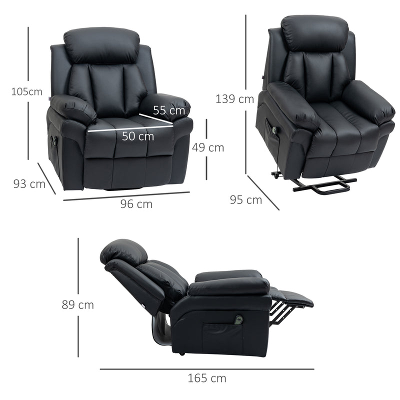 HOMCOM PU Leather Electric Recliner Mobility Lift&Rise Overstuffed Design Black