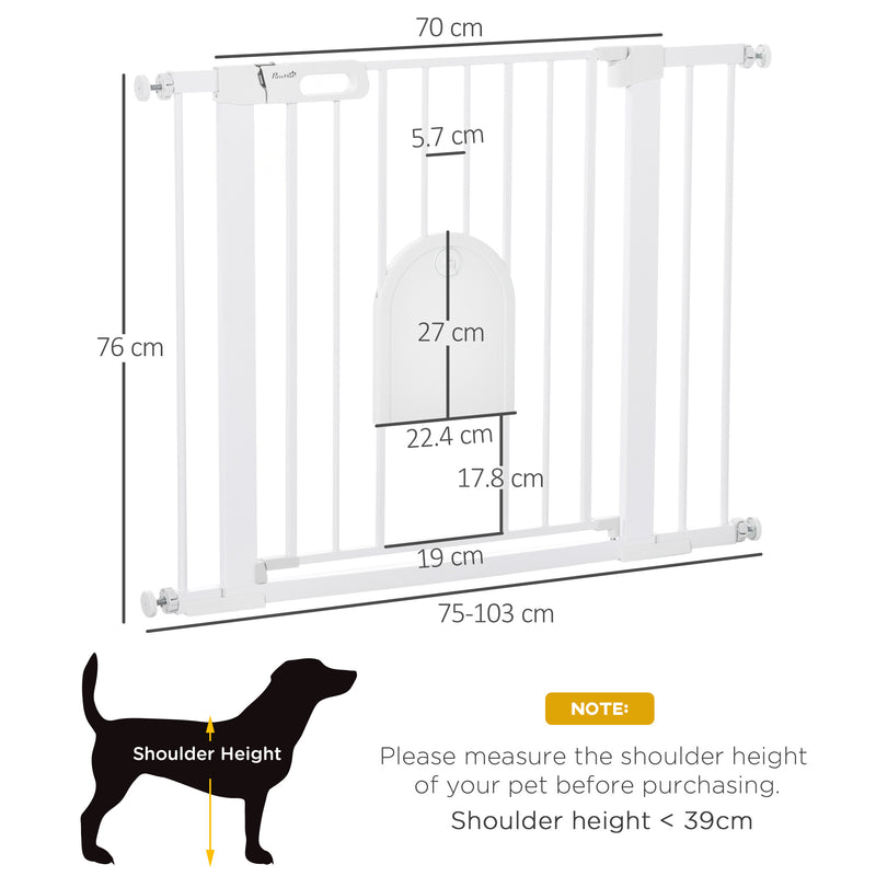 PawHut 75-103 cm Pet Safety Gate Pressure Fit Stair w/ Small Door Double Locking