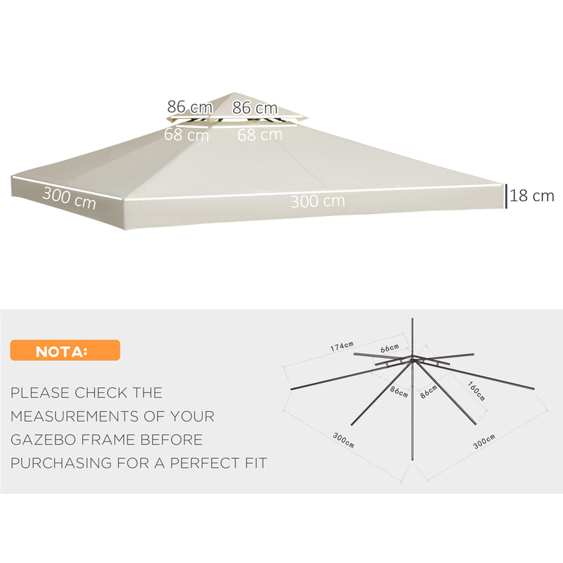 Outsunny 3(m) 2 Tier Garden Gazebo Top Cover Replacement Canopy Roof Cream White