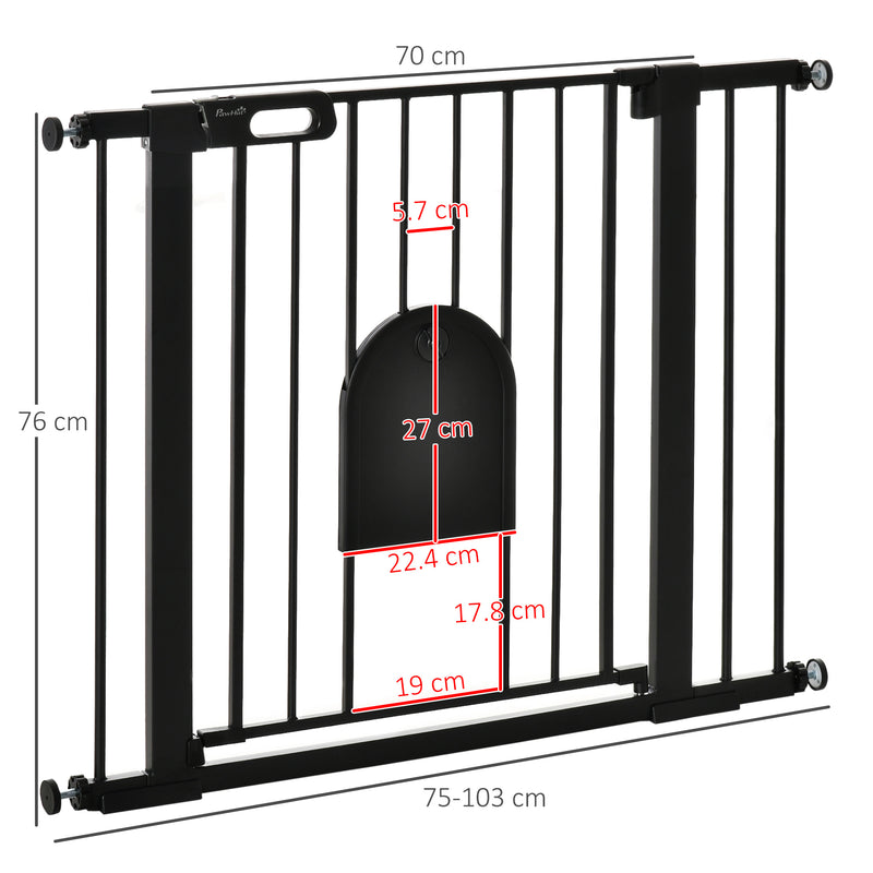 PawHut 75-103 cm Pet Safety Gate Pressure Fit Stair w/ Small Door Double Locking