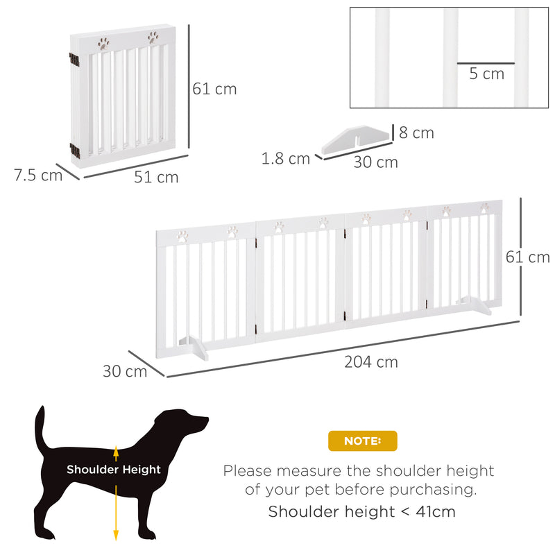 PawHut Pet Gate 4 Panel Wooden Dog Barrier Folding Fence w/ Support Feet