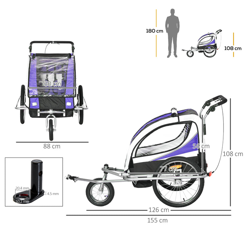 HOMCOM Child Bike Trailer Baby Bicycle Trailer for 2 Kids 360° Rotatable w/ LED