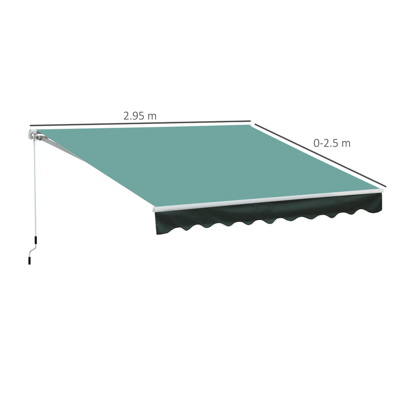 Outsunny Garden Sun Shade Canopy Retractable Awning, 3 x 2.5m, Green