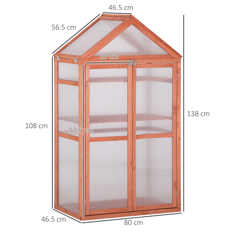 Outsunny 80x47x138cm Wood Cold Frame Greenhouse for Plants PC Board Orange