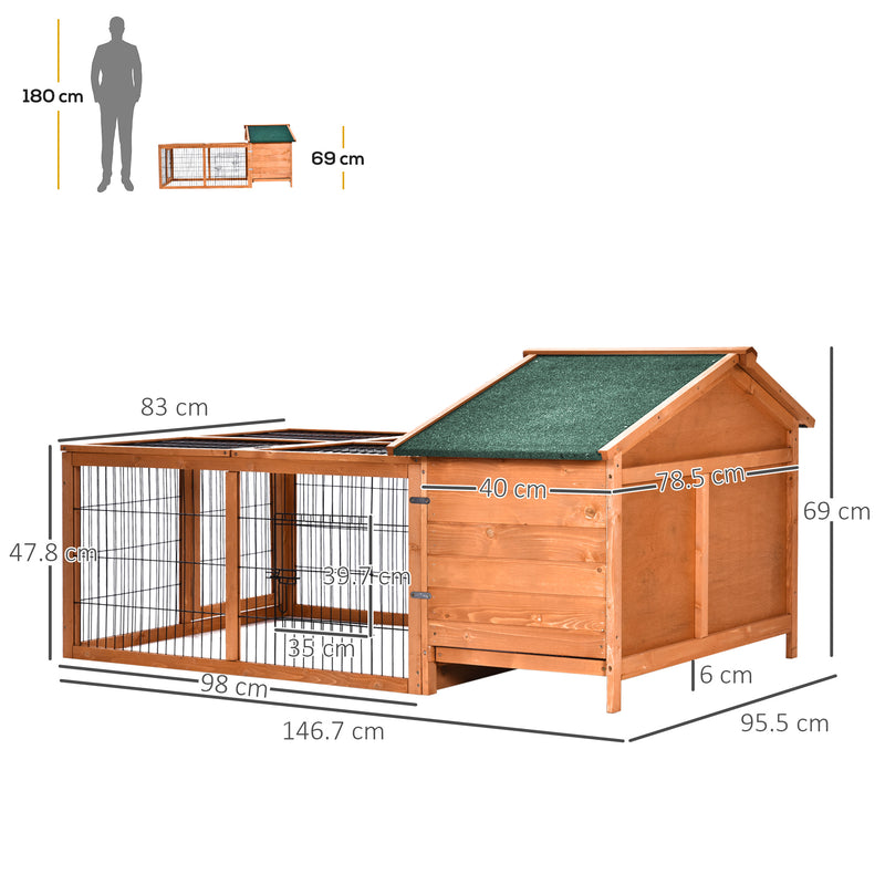 PawHut Wooden Rabbit Hutch Detachable Pet House with Openable Run & Roof