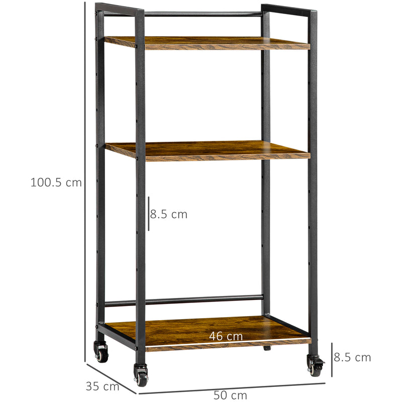 HOMCOM 3-Tier Printer Stand, Utility Cart, Rolling Trolley Adjustable Shelves