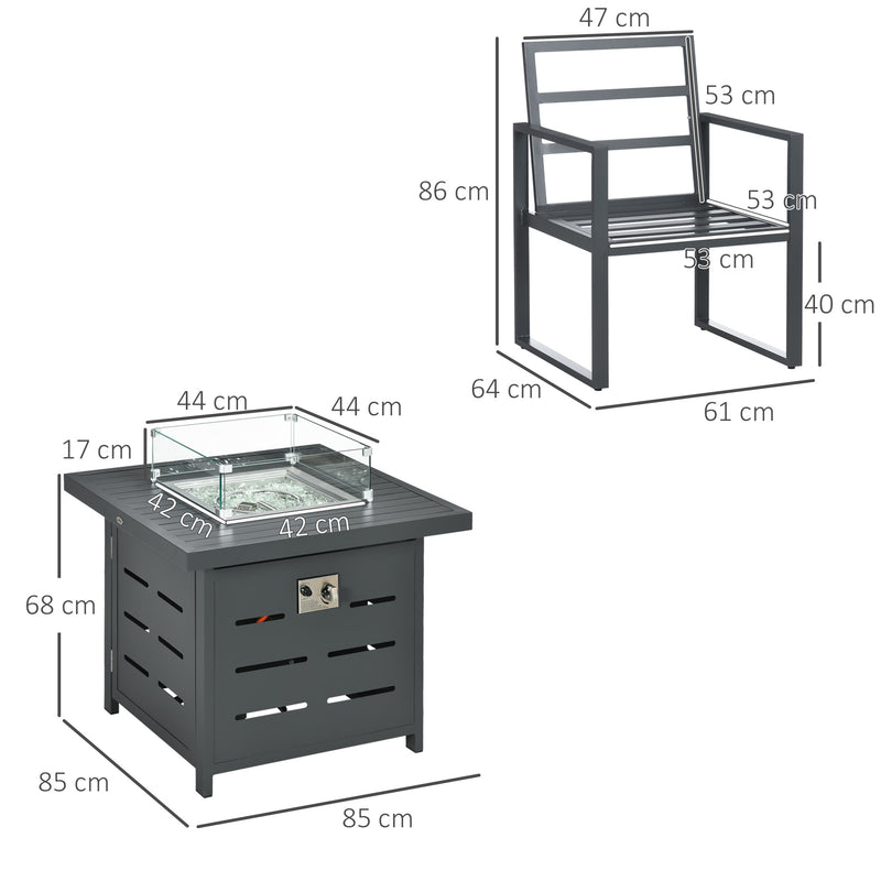 Outsunny 4 Seater Aluminium Garden Furniture Set with Gas Firepit Table, Grey