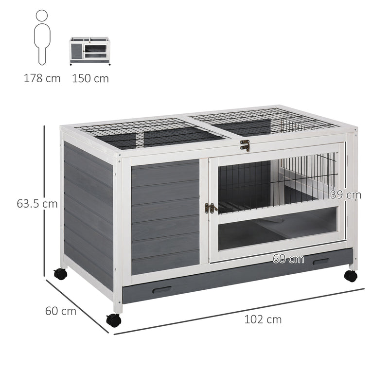 PawHut Wooden Pet House Elevated Rabbit Hutch Bunny Cage 102 x 60 x 63.5cm