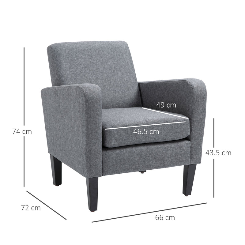 HOMCOM Linen Modern-Curved Armchair Accent Seat w/ Thick Cushion Wood Legs Grey