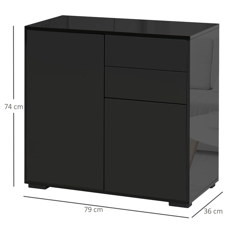 HOMCOM Side Cabinet with 2 Door Cabinet and 2 Drawer for Home Office Black