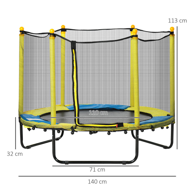 HOMCOM 4.6FT Kids Trampoline w/ Enclosure, Kids 1-10 Years - Yellow