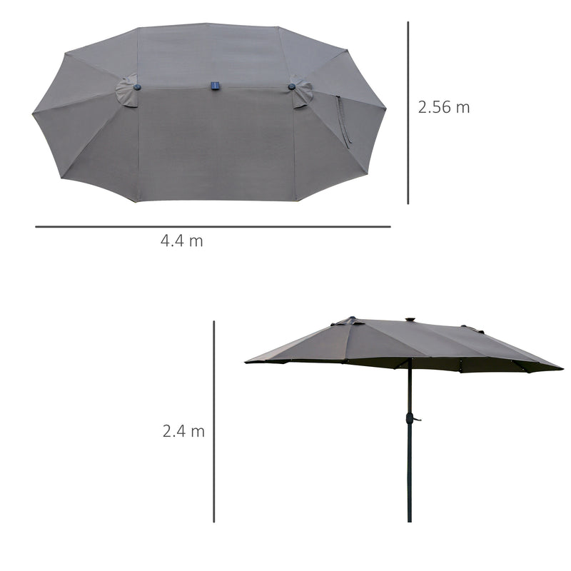 Outsunny 4.4m Double-Sided Sun Umbrella Patio Parasol Solar Lights Dark Grey