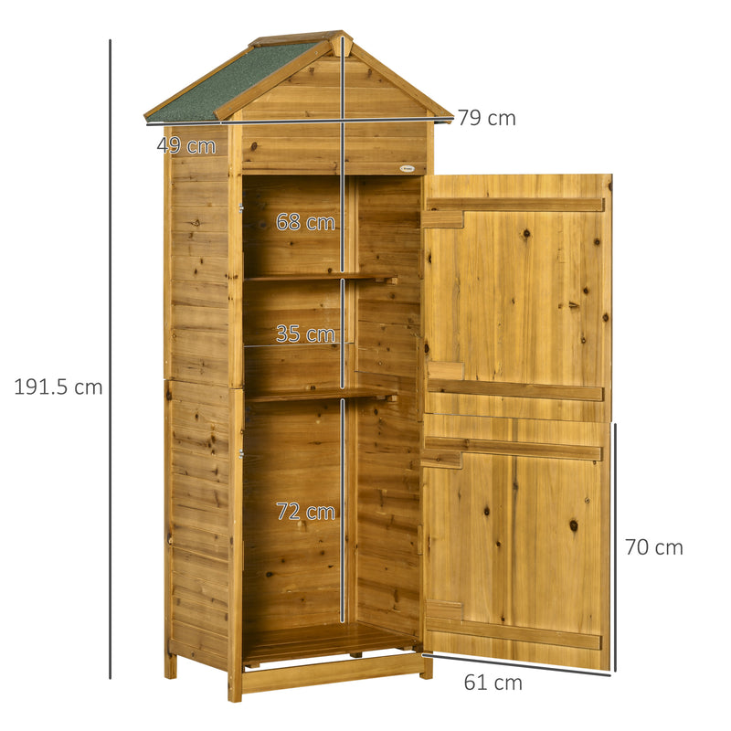 Outsunny Wood Garden Storage Shed Tool Cabinet w/ Roof, 191.5x79x49cm, Natural