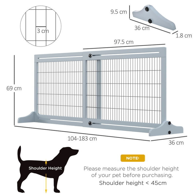 PawHut Adjustable Wooden Pet Gate Freestanding Dog Barrier for Doorway, Grey