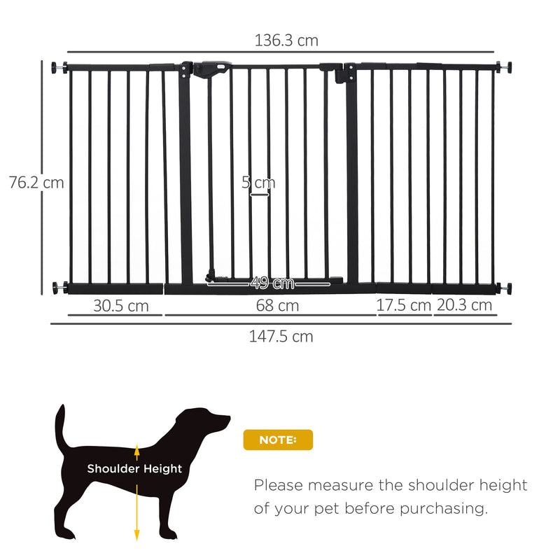 PawHut Adjustable Safety Gate w/ 3 Extensions and Four Adjustable Screws, Black