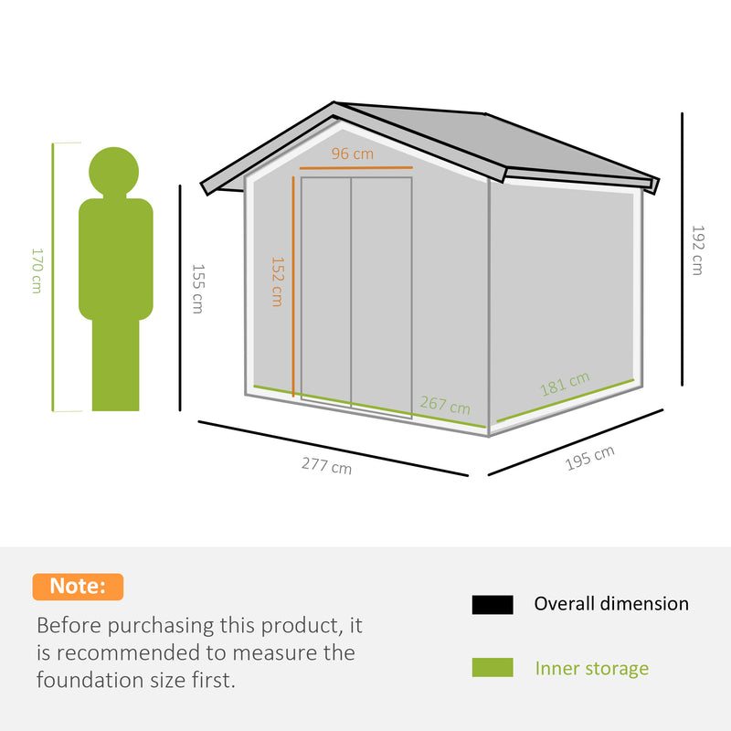 Outsunny 9 X 6FT Outdoor Storage Garden Shed Sliding Door Galvanised Metal Khaki