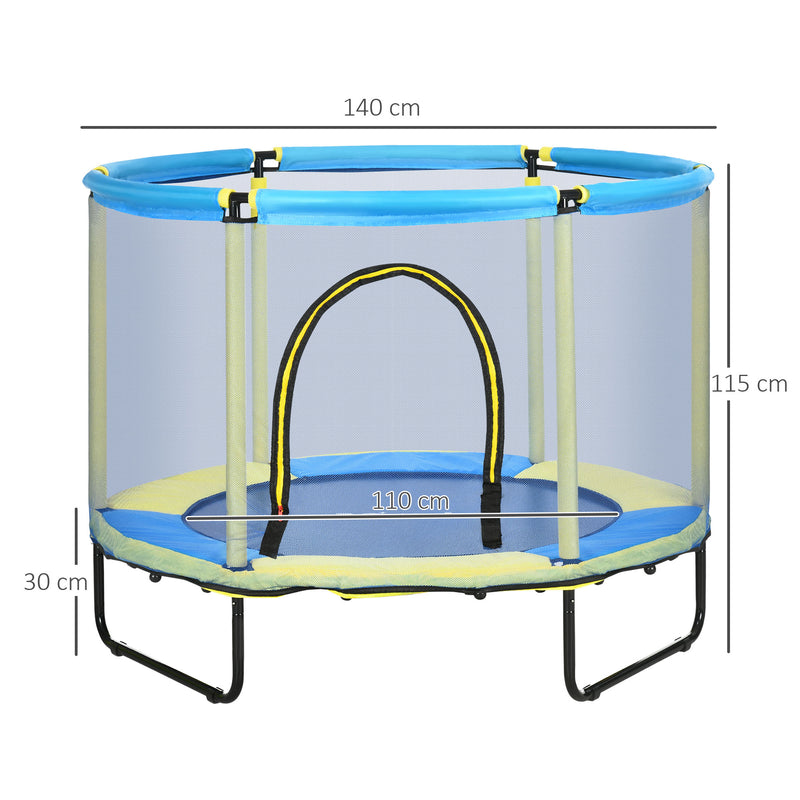 ZONEKIZ 55" Kids Trampoline with Enclosure Net for Toddler 1-6 Years Blue