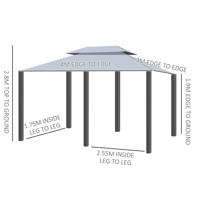 Outsunny 3 x 4m Outdoor 2-Tier Steel Frame Gazebo with Curtains Outdoor Backyard