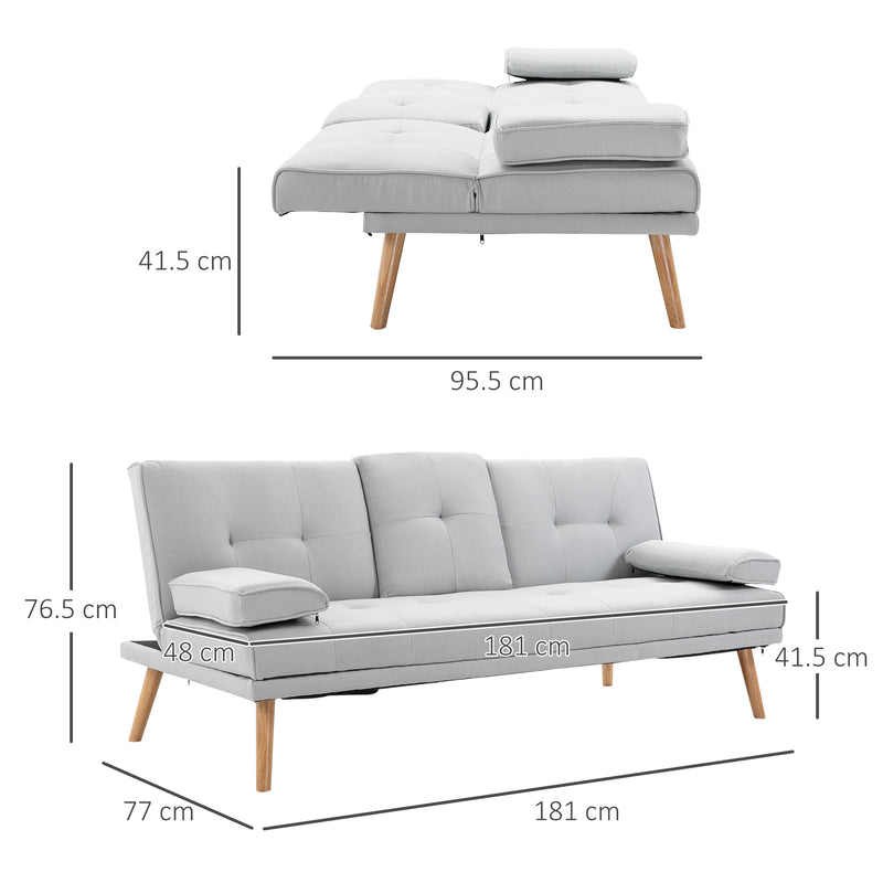 HOMCOM 3 Seater Sofa Bed Scandi Style Recliner Adjustable Back Middle Table