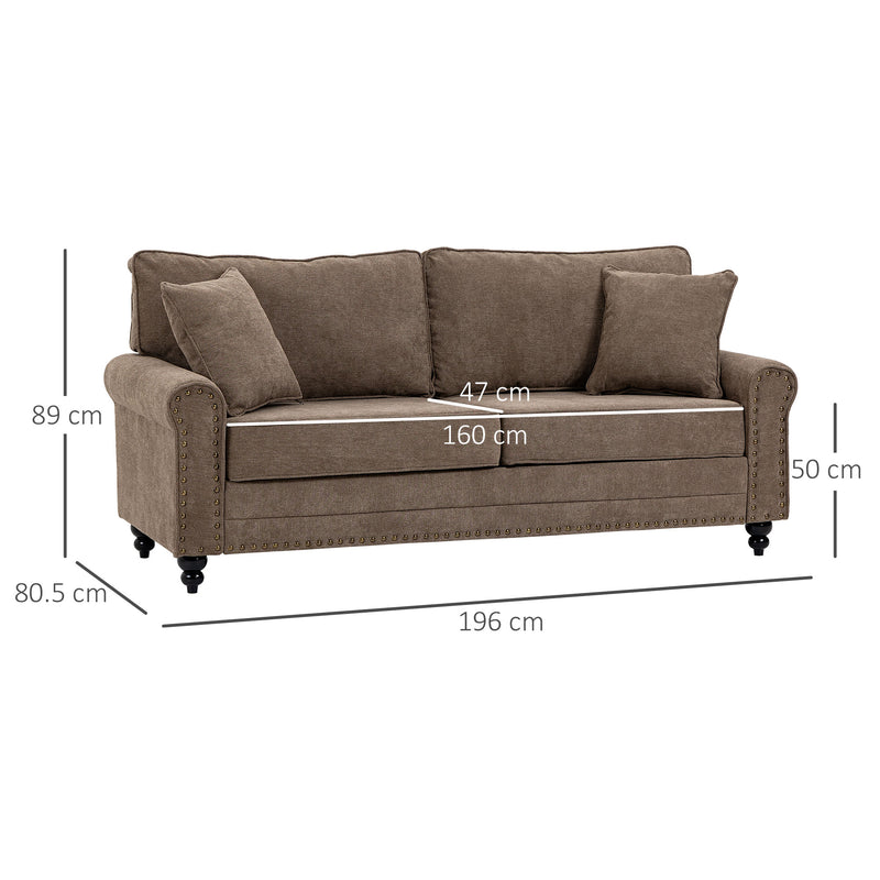 HOMCOM Fabric Sofa 2 Seater Sofa for Living Room Loveseat w/ Throw Pillow Brown