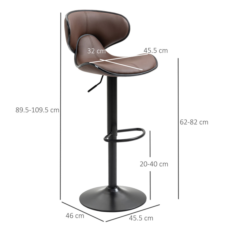 HOMCOM Brown Adjustable Swivel Bar Stools Set of 2, Barstools for Counter Bar