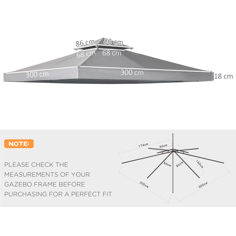 Outsunny 3(m) 2 Tier Garden Gazebo Top Cover Replacement Canopy Roof Deep Grey