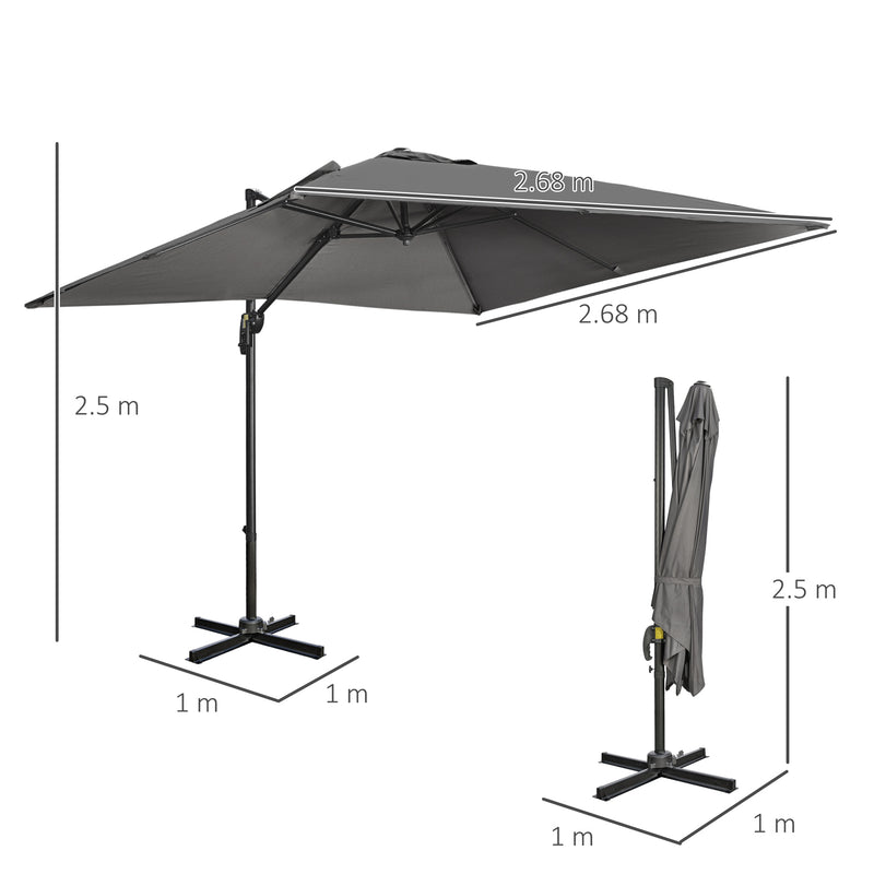 Outsunny 2.7 x 2.7 m Cantilever Parasol Garden Umbrella w/ Cross Base Dark Grey