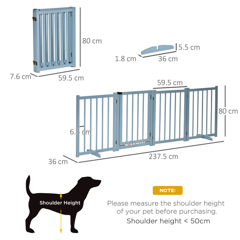 PawHut Freestanding Pet Gate w/ 2 Support Feet for Doorways Stairs Blue Grey