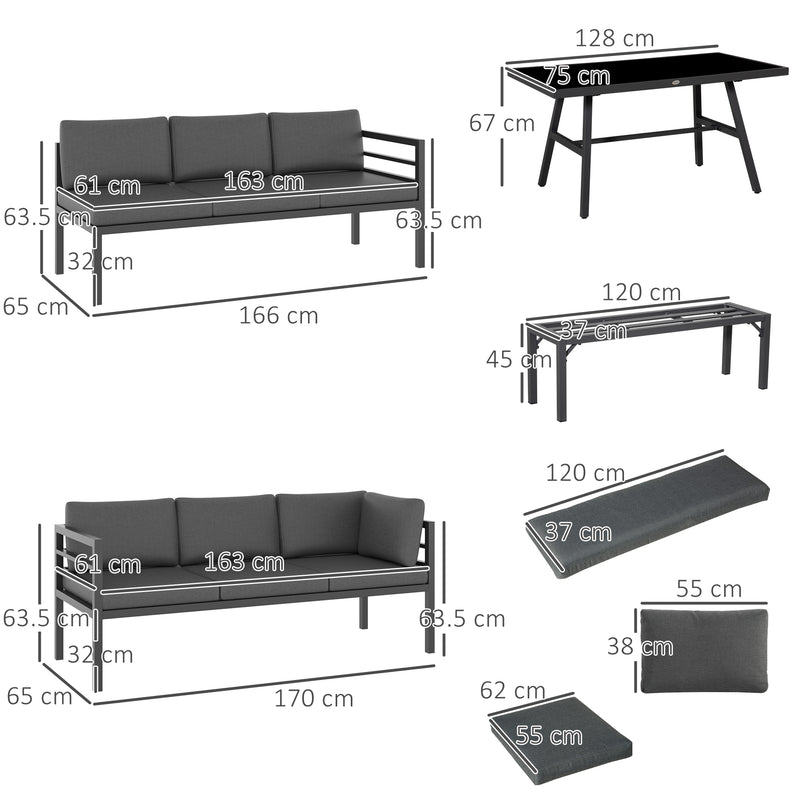 Outsunny 8-Seater Aluminium Garden Dining Sofa Furniture Set with Cushions