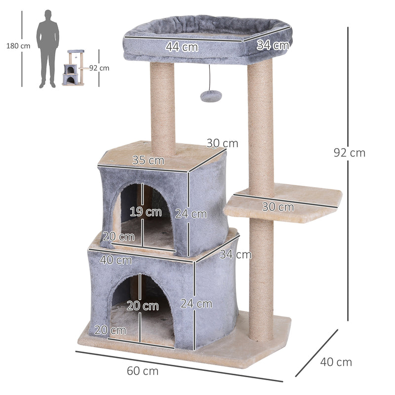 PawHut Multi-Level Cat Activity Tree w/ Sisal Scratching Post Hut House Perch