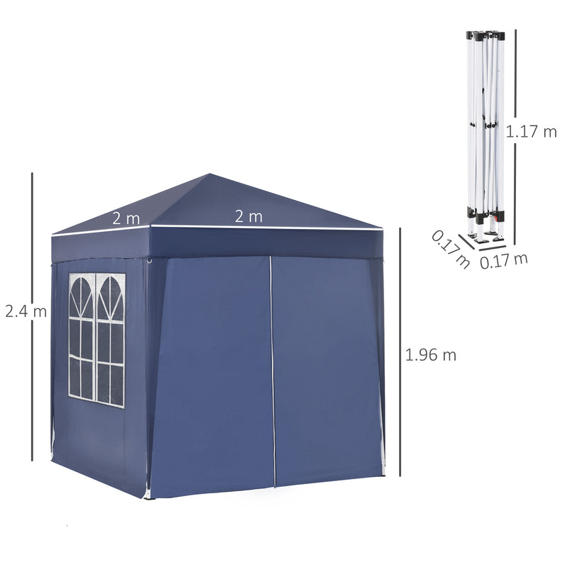 Outsunny 2mx2m Pop Up Gazebo Party Tent Canopy Marquee with Storage Bag Blue