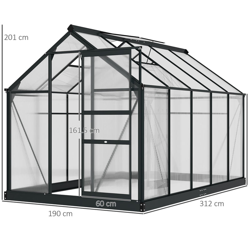 Outsunny 6x10ft Walk-In Polycarbonate Greenhouse Plant Grow Galvanized Aluminium