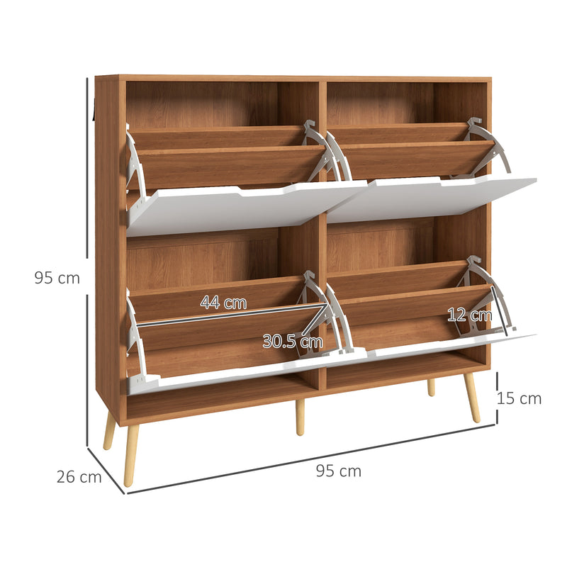 HOMCOM Shoe Storage Cabinet with 4 Flip Drawers for 16 Pairs of Shoes, Natural