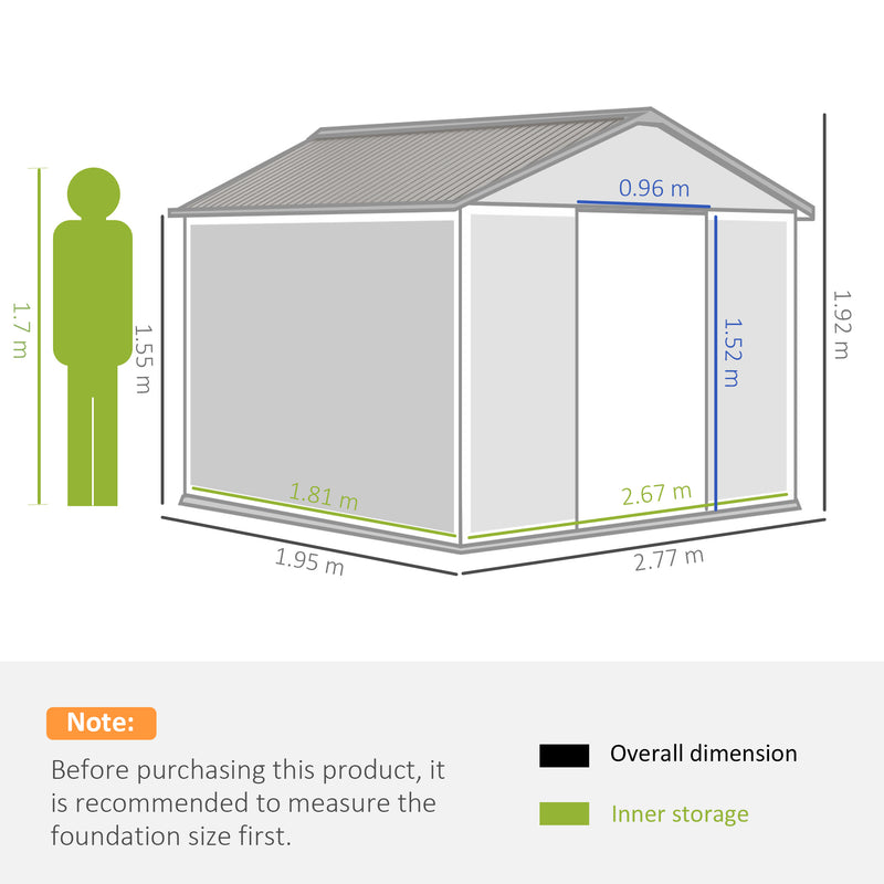 Outsunny 9 X 6FT Outdoor Storage Garden Shed Sliding Door Galvanised Metal Brown