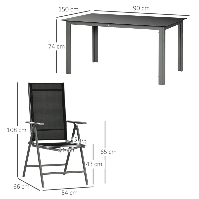 Outsunny 7 Piece Garden Dining Set, Outdoor Table and 6 Chair, Aluminium Frame